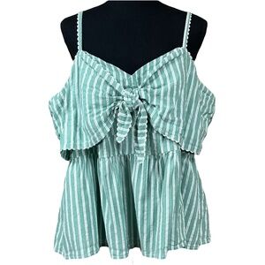 Old Navy Green White Striped Bow Peplum Tank Top Size 3X